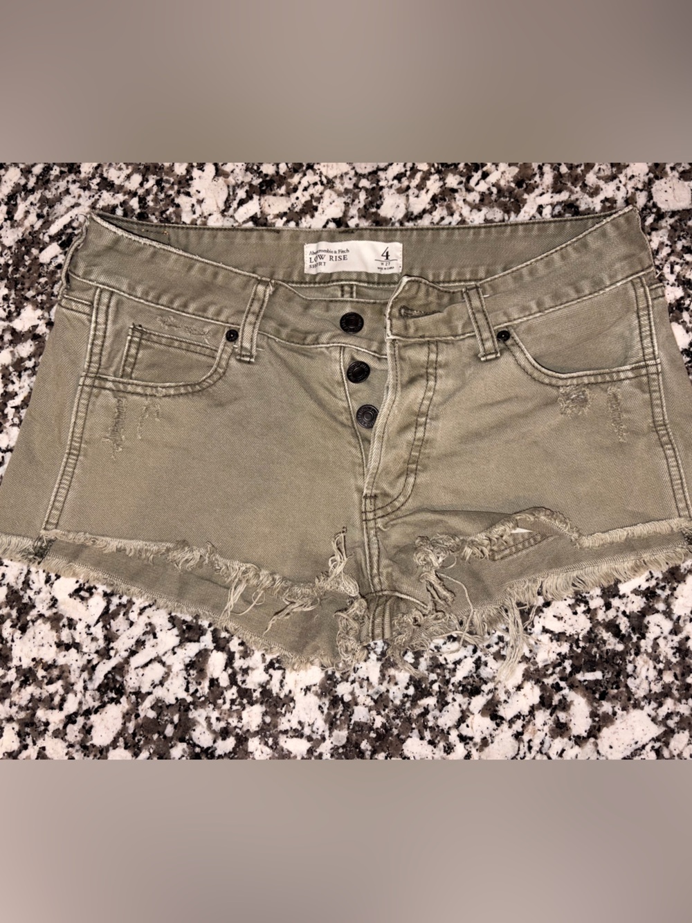 Abercrombie & Fitch Low Rise Shorts W27 4 Olive Green Distressed